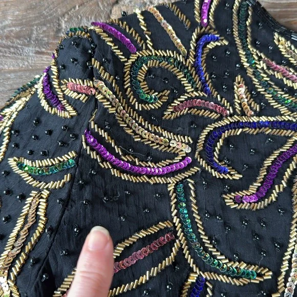 Vintage Lawrence Kazar sequined beaded silk top GVC size M - Picture 8 of 12